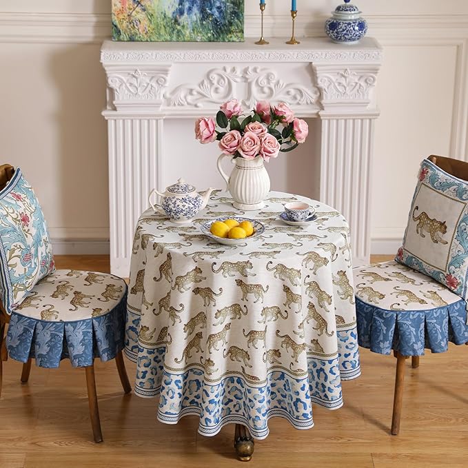 patdrea Designer Leopard Animal Linen Round Table Cloth,Soft Breathable Anti-Wrinkle Tablecloth,Decoration Table Cover for Kitchen Dining,Holiday Christmas,Thanksgiving,Party,Diameter 55"-from