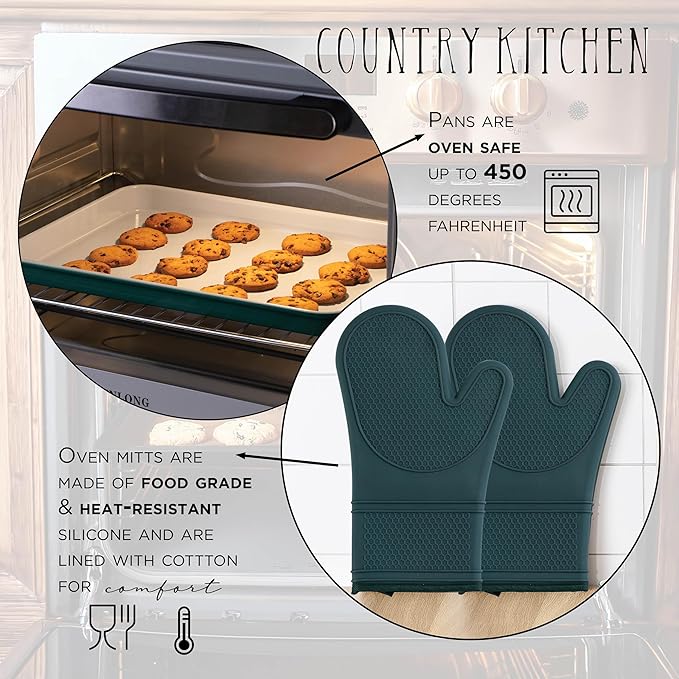 Country Kitchen Nonstick Stackable Bakeware Set - Deluxe Heavy Duty, Durable, Easy Release Baking Set, Sage, 13 Pcs