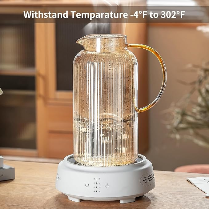 Glass Pitcher with Lid, 2 PACK 84 oz/ 2.5 Liter Amber Classic Vertical Stripes Water Pitcher,Glass Water Carafe for Cold Brew, Coffee, Lemonade, Iced Sun Tea,Beverage, Milk, Heat Resistant