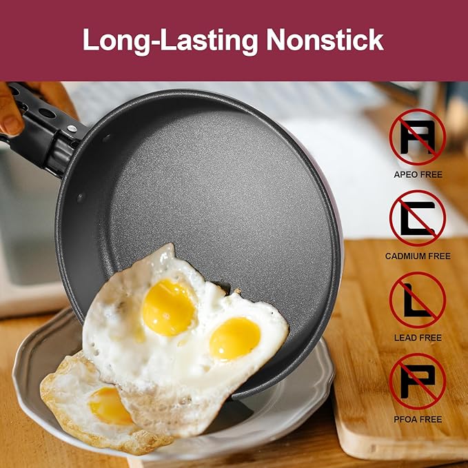 Odoland 5pcs Camping Cookware Non-Stick Camping Pot and Pan Set with Kettle and Removable Handle for Hiking Backpacking and Picnic