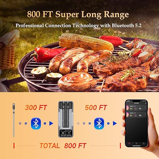 800FT Smart Wireless Meat Thermometer with Digital Meat Probe, Bluetooth Meat Thermometer with App Host Control for Barbecue, Outdoor Grilling, Oven & Smoker (Two*Probe-01)
