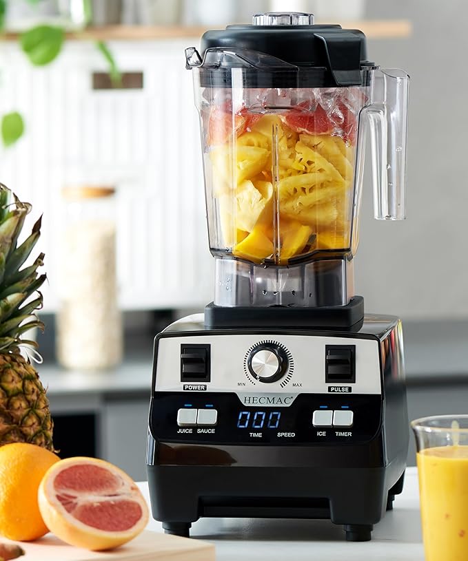 HECMAC 3-Peak HP Blender - 2200W Max/1400W Rated, 68oz BPA-Free Pitcher, 3 Programs, Self-Clean, Tamper - Smoothies, Ice Crush, Frozen Drinks, Food Prep - Home & Commercial, 110V