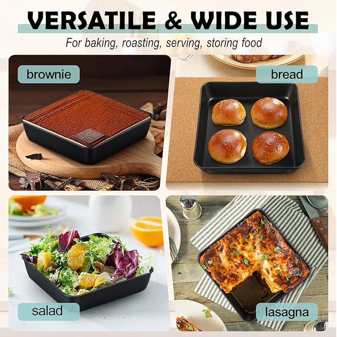 TeamFar Square Cake Pan, 6 inch Small Baking Roasting Pans with Stainless Steel Core & Nonstick Coating, for Making Cakes Brownie Lasagna, Non-toxic & Sturdy, Oven Safe & Easy to Clean – Set of 2