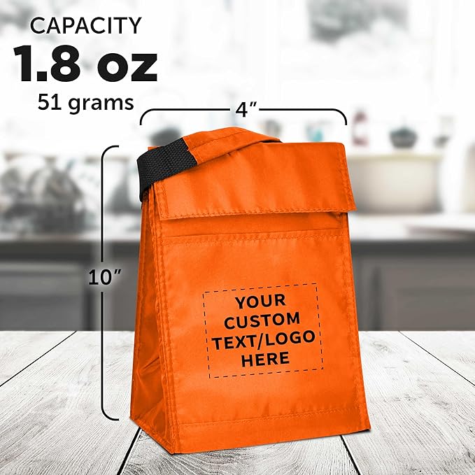 DISCOUNT PROMOS 50 Hook and Loop Insulated Lunch Bags Set - Customizable Text, Logo - Polyester, Durable, Vibrant, Reusable - Orange