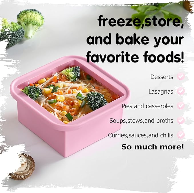 2-Cup Silicone Freezer Trays with Lids – Perfect for Meal Prep, Portion Control, and Easy Freezing-Meal Prep Container Molds for Soup,Leftovers (Cotton Candy, 2 Pack)
