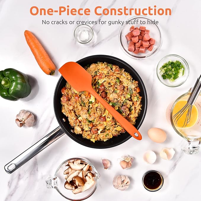 Heat Resistant Silicone Large Spatula: U-Taste 600ºF High Heat Flexible 11.38in Silicon Mixing Stirring Cooking Scraping Baking Bowl Scraper Seamless Spreader for Kitchen Nonstick Cookware (Orange)