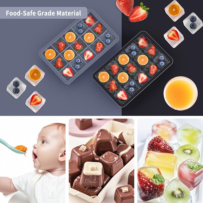 Silicone Ice Cube Tray 3 Pack, HANCELANT Ice Cube Mold, Ice Trays for Freezer with Lid for Whiskey, Baby Food, BPA Free, Easy Release