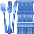 Minatee 150 Pieces Disposable Cutlery Set Plastic Silverware Heavy Duty Utensil Sets 50 Forks 50 Knives 50 Spoons for Home Office School Party Picnics Restaurant Outdoor Events(Blue)