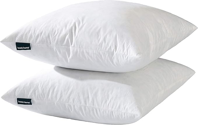 26x26 Euro Throw Pillow Inserts-Down Feather Pillow Inserts-Cotton Fabric-Set of 2-White.