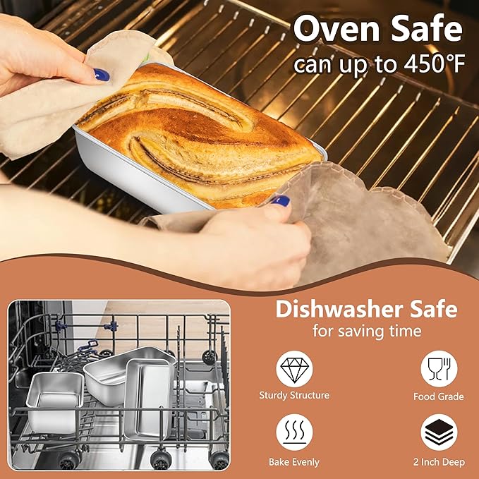LIANYU Mini Loaf Pan for Baking Bread, 8 Pack 6.3 x 3.5 Inch Stainless Steel Small Bread Loaf Pan for Homemade Meatloaf, Tin Loaf Baking Pan Perfect for Banana Sourdough Sandwich, Dishwasher Safe