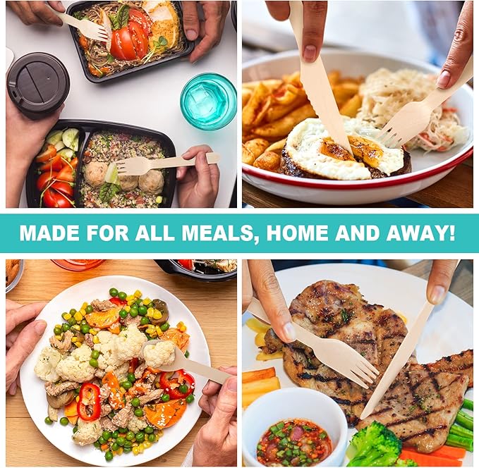 500 Wooden Forks, Disposable Wooden Cutlery Set - Alternative to Plastic, Eco Friendly, Biodegradable, Compostable Cutlery Set - 500 Compostable Forks, Disposable Utensils Set