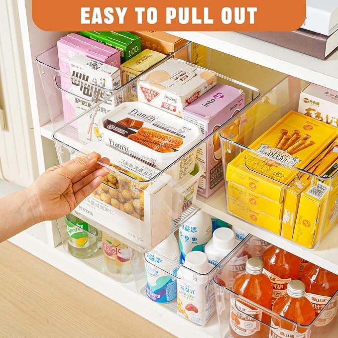6 Pack Large Clear Plastic Storage Bins,Plastic Containers with Handle for Pantry Organizer and Storage,Perfect for Kitchen,Fridge,Cabinet, Closet,Bathroom Under Sink Storage