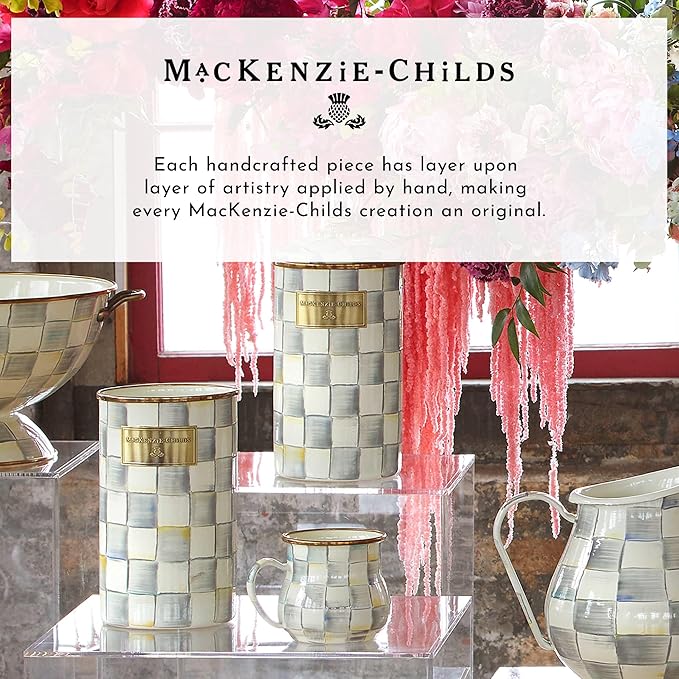 MACKENZIE-CHILDS Enamel Everyday Bowl, Serving Bowl for Entertaining, Medium, Gray-and-White Sterling Check, Set of 1