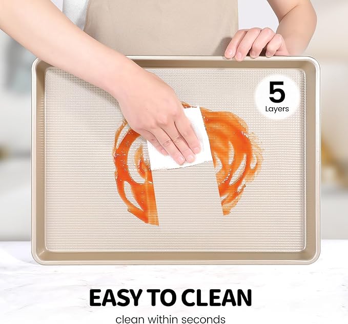 Vinino Baking Sheet Set of 3, Cookie Sheets For Baking with Square Texture Pattern, Thicker Carbon Steel Non-stick Baking Pan Half/Quarter/Jelly Roll Pans Tray for Oven
