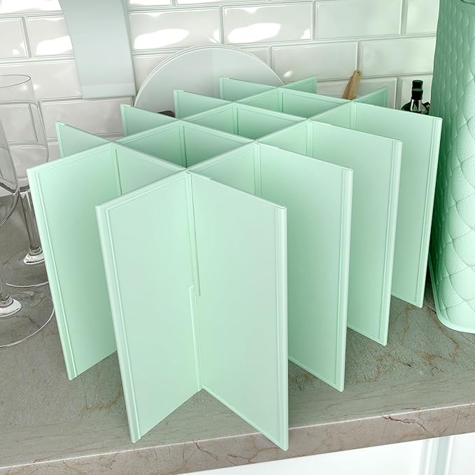 Martha Stewart Dinnerware Stemware Glassware Stackable Organizer Home Storage Container Case, Set of 2 Goblet Stemware Storage Organizers With Removable Fabric Dividers, Mint