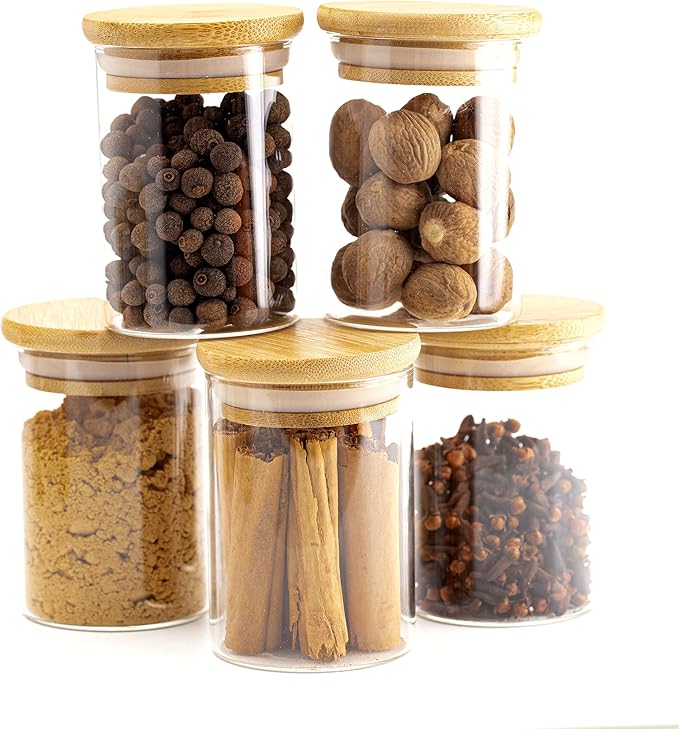 8oz Glass Food Storage Jars, Glass Jars with Bamboo Lids, Kitchen Storage Jars, Set of 12, Canisters with Airtight Lids for Spice, Coffee, Cookie, Pantry Organizers