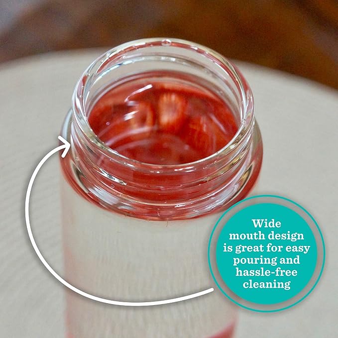 Juice Bottles - 4 Pack Wide Mouth Glass Bottles with Lids - for Juicing, Smoothies, Infused Water, Beverage Storage - 16oz, BPA Free, Stainless Steel Lids, Leakproof, Reusable, Borosilicate