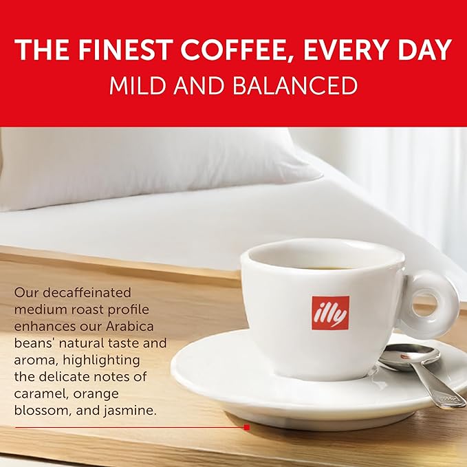 Illy Ground Espresso Coffee, Decaffeinated - Medium Roast - Mild & Balanced - 100% Arabica - Pre-Ground for Espresso - Pressurized Packaging Sealed for Freshness- 8.8oz (Pack of 12)
