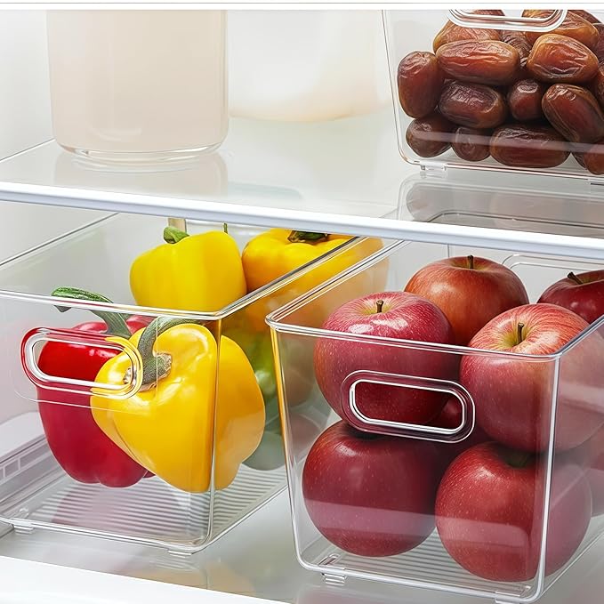 Clear Pantry Organizer Bins, Plastic Organizers & Storage Containers, Cabinet Organizer, Home Organization Must Haves for Kitchen, Laundry Room, Office, Closet & Freezer (4 Pack)