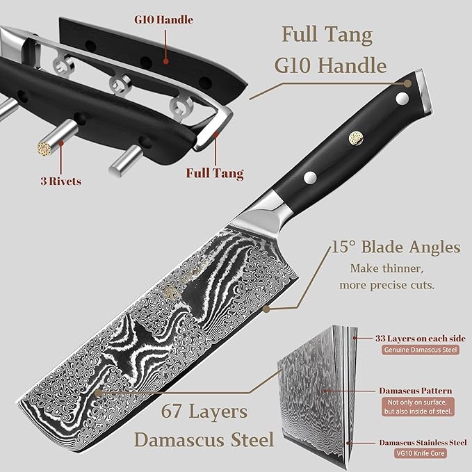 Wakoli NIT Nakiri Knife – 6.7-Inch Professional Damascus Vegetable Knife | 67-Layer VG10 Core Steel Blade | Ergonomic G10 Handle | High-Performance Kitchen Knife in Gift Box