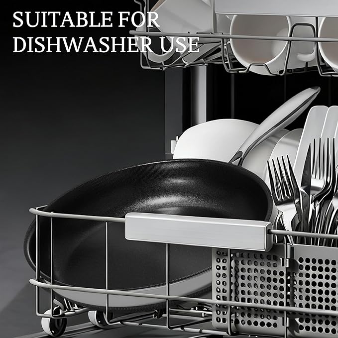 KITEXPERT Non Stick Frying Pans with Lid, 10" Titanium Ceramic Pan Nonstick Stainless Steel Skillet, PFAS PFOA & PTFE Free, Quick-Cool Handle, Dishwasher & Oven Safe, Compatible with All Cooktops