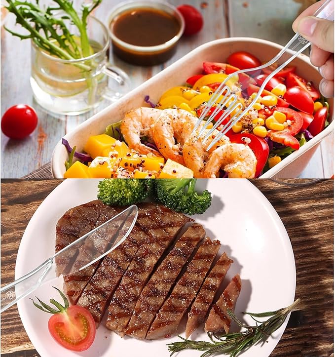 100 Count Extra Heavy Duty Clear Plastic Forks Disposable, BPA-Free, Heat Resistant, Durable Disposable Forks Bulk for Catering & Events 、Party Supplies