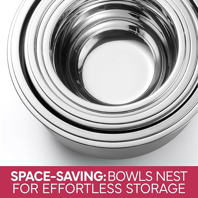 COOK WITH COLOR Stainless Steel Mixing Bowls Set with Lids - Nesting Bowls with Non-Slip Bottom, Rose, 12 Pieces