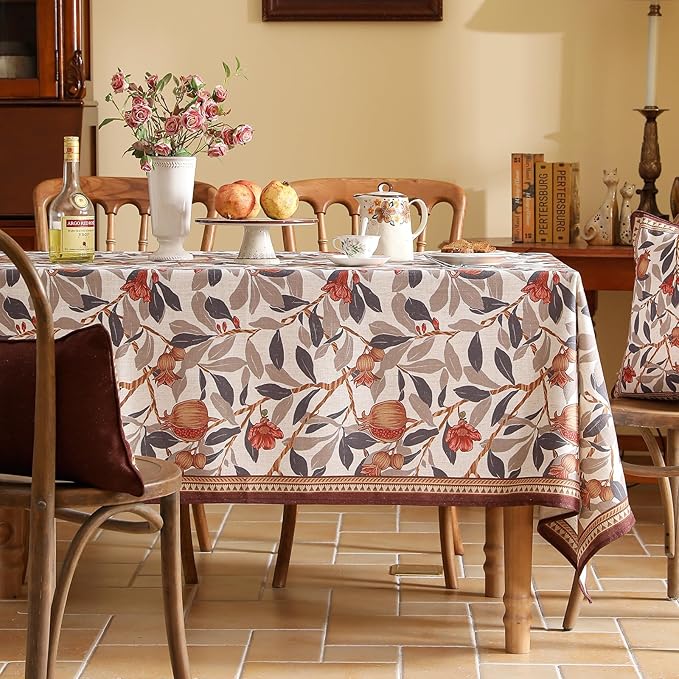 patdrea Designer Vintage Rectangle Tablecloth,Linen Pomegranates and Leaves Pattern Tablecloths,Fall Table Cover Cloth Decor for Kitchen Dining Christmas,Thanksgiving,55"x87"-Tehran a