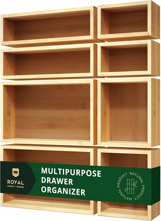 ROYAL CRAFT WOOD Bamboo Jewelry Organizer Box & Chests Set - Versatile Storage Solution for Makeup, Jewelry, and Bathroom Essentials (8 Boxes)