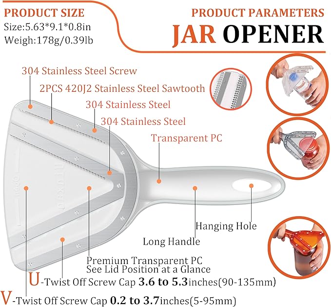 Jar Opener for Weak Hand & Seniors with Arthritis,Easy Twist Off Bottle Caps,Patent | Unique Kitchen Gadgets, Christmas Gifts for Elderly/Women/Men (Red)