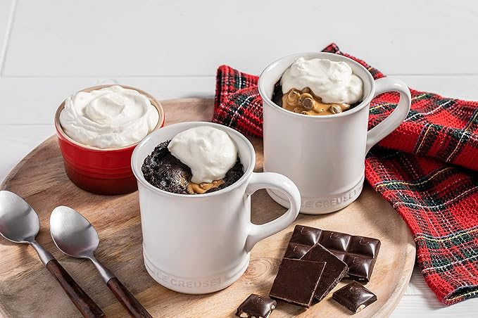 Le Creuset Enamel On Steel Demi Kettle & Stoneware Set of 2 Mugs, 1.25 qt. Kettle & (2) 14 oz. Mugs, White