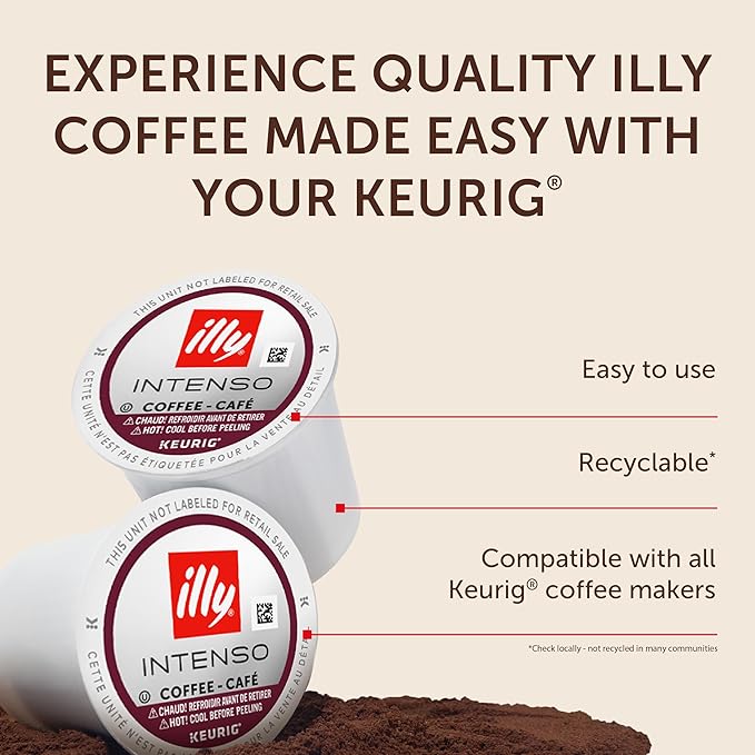 Illy Coffee K-Cups - Compatible Pods for Keurig Coffee Maker - Intenso Dark Roast - Bold & Full of Flavor, Notes of Cocoa & Dried Fruit - 10 Count (Pack of 6)