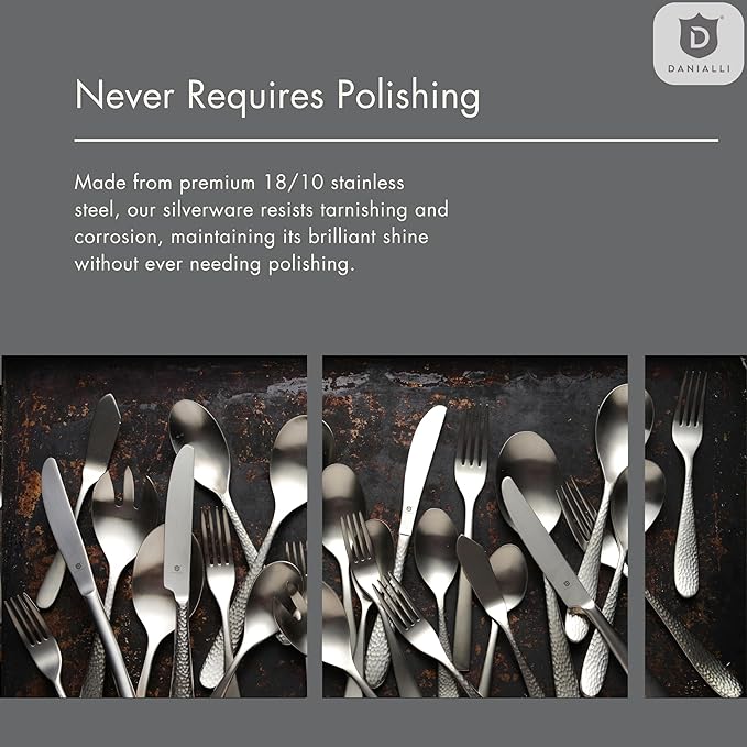 Hammered Silverware Set | Premium 18/10 Stainless Steel Flatware Service for 8 | Heavy-Duty & Dishwasher Safe | Built to Last (40-Piece, Marettimo Hammered)