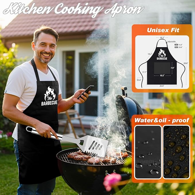 ROMANTICIST 26pcs Stainless Steel Grill Tool Set, Heavy Duty BBQ Grilling Accessories Gifts for Men Dad, Non-Slip Grill Utensils Kit with Apron, Thermometer, Mats in Aluminum Case for Christmas Silver