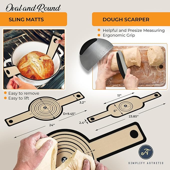 Premium Banneton Bread Proofing Baskets - A Complete Sourdogh Bread Baking Kit - Sourdough Starter Jar Kit 1000ml, Round and Oval Slings