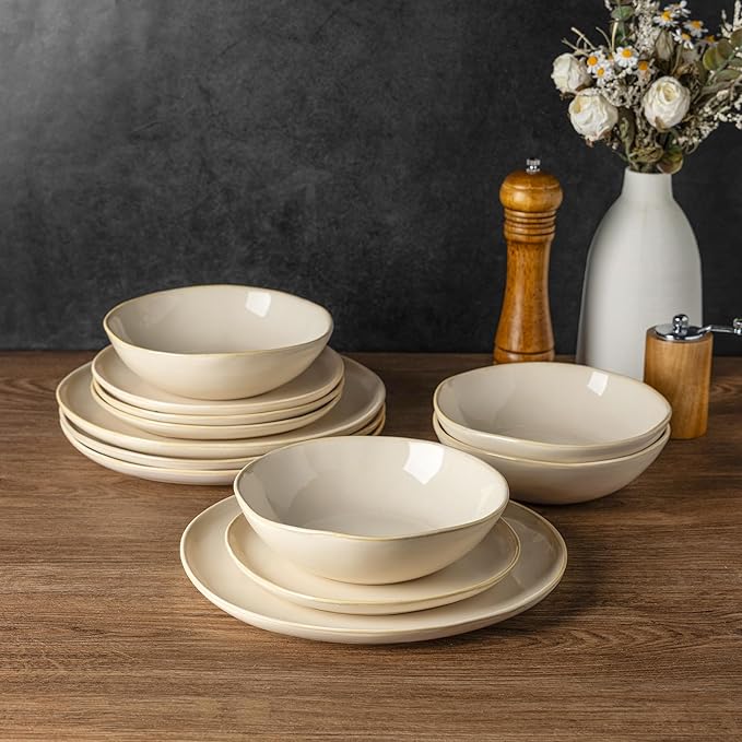 AmorArc Ceramic Dinnerware Sets,Handmade Reactive Glaze Stoneware Plates and Bowls Sets,Highly Chip and Crack Resistant | Dishwasher & Microwave Safe Dishes Set,Service for 6 (18pc)