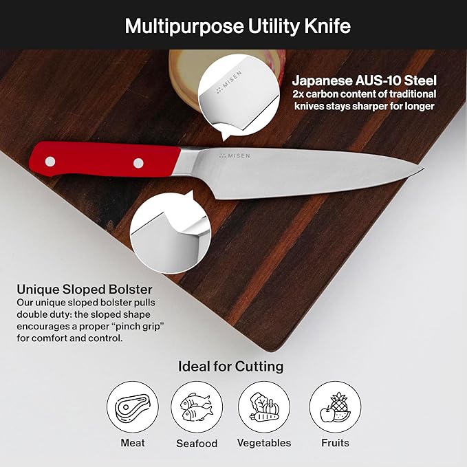 Misen 6.8" Chef Knife – High Carbon Japanese AUS-10 Stainless Steel – Hybrid German & Japanese Blade – Precision Kitchen Knife for Professionals & Home Cooks – Ultimate Cutting Performance - Red