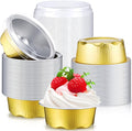 Eaasty 150 Count Baking Cups with Lids, 1.6 oz Muffin Cupcake Liners Aluminum Foil Mini Cake Pans Small Disposable Ramekins Flan Containers with Lids for Christmas, Birthday, Various Holiday(Gold)