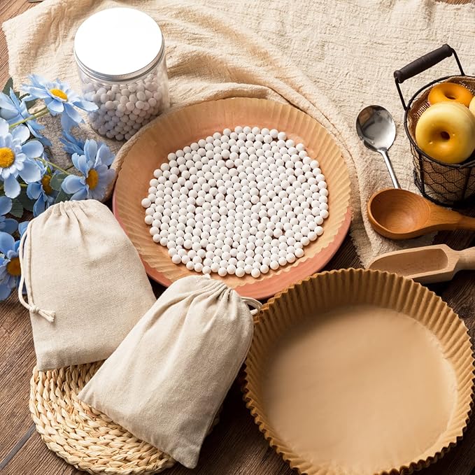 2 Pack White 2 lb Pie Weights for Baking Crust Ceramic Weights Blind Baking Beads with 50 Pcs Disposable Parchment Paper Pie Liner Fit 8,9,10 Inch Dish