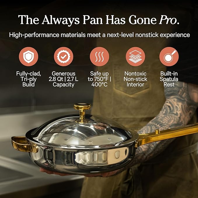 Our Place Titanium Pro Cookware Duo – Always Pan & Perfect Pot with Nonstick No-Coating Technology | Tri-Ply Titanium & Stainless Steel | Safe for Oven, Induction & All Cooktops up to 750°F | Gold