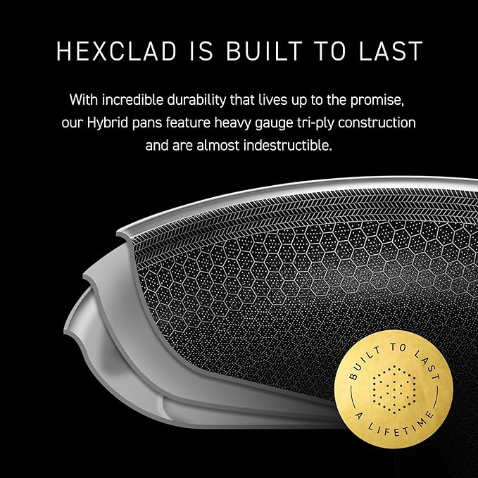 HexClad Hybrid Nonstick 4.5-Quart Deep Sauté Pan with Tempered Glass Lid, Stay-Cool Handle, Dishwasher-Friendly, Oven-Safe Up to 900°F, Induction Ready, Compatible with All Cooktops