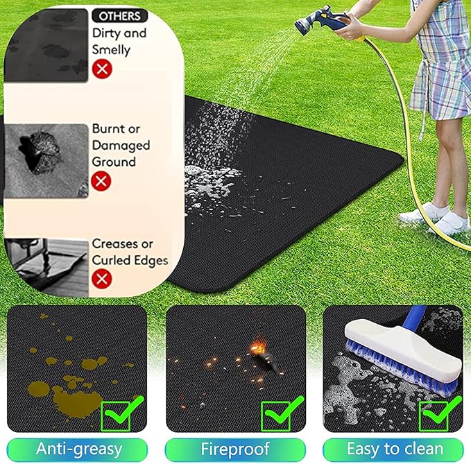 UBeesize Thickened 48x36 inches Under Grill Mat for Outdoor Grill,Double-Sided Fireproof Grill Pad for Fire Pit,Indoor Fireplace Mat Fire Pit Mat,Oil-Proof Waterproof BBQ Protector for Deck and Patio
