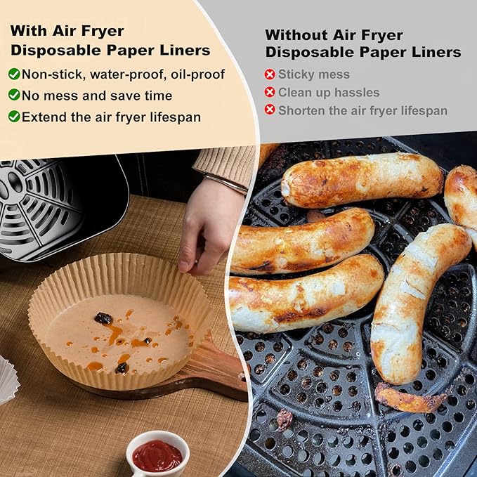 Air Fryer Paper Liners: 125Pcs Air Fryer Liner Disposable, Oilproof Waterproof Airfryer Parchment Paper Baking Liner Round Basket(6.5inch)