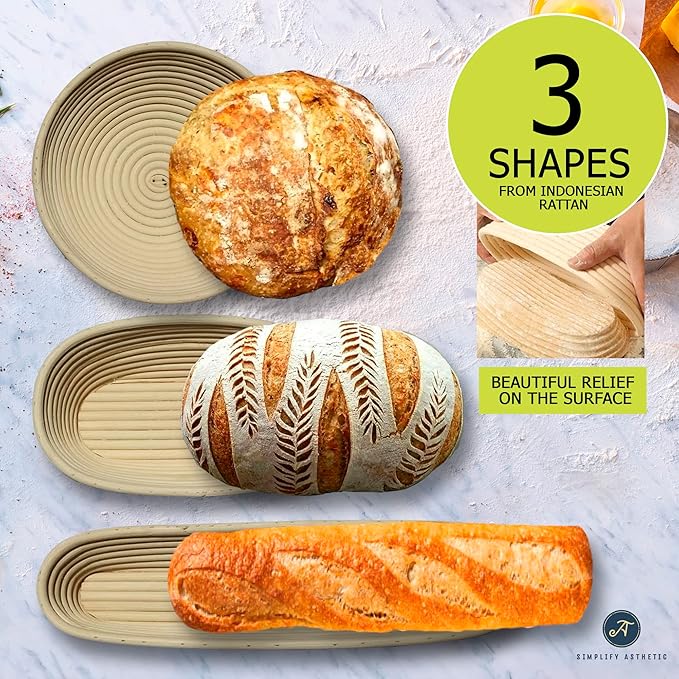 Premium Banneton Bread Proofing Basket - A Complete Sourdough Bread Baking Kit - Bread Baking Supplies - Sourdough Starter Jar Kit