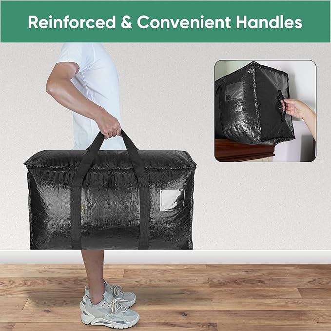 BALEINE 2-Pack Oversized Moving Bags with Reinforced Handles, Heavy-Duty Storage Tote for Clothes, Moving Supplies (Black, 2-Pack)
