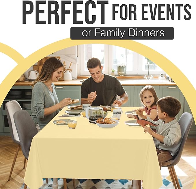 Exquisite 66% Thicker Premium Plastic Table Cloth Rectangle Table Cover 0.5 Mil 6 Pack Light Yellow Table Cloth 54 Inch x 108 Inch Disposable Tablecloth Won't Tear Easily Like Cheap Thin Brands