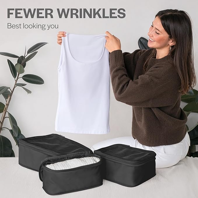 Aerotrunk Compression Packing Cubes for Travel - Luggage Organizer Bags - Double Zipper Packing Cubes for Suitcases (6-Pack, Black)