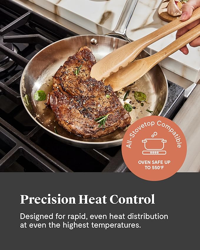 Caraway Stainless Steel Deluxe Cookware Set (16 Piece) - 5-Ply Stainless Steel Pots, Frying Pans, Lids and Kitchen Storage - Non Toxic, PTFE & PFOA Free