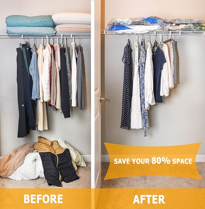 Vacuum Storage Bags 8 Combo (3 Jumbo/3Large/2 Medium), Space Saver Sealer Bags,Plastic Packaging Bags, Airtight Compression Bags for Clothes, Pillows, Comforters, Blankets, Bedding
