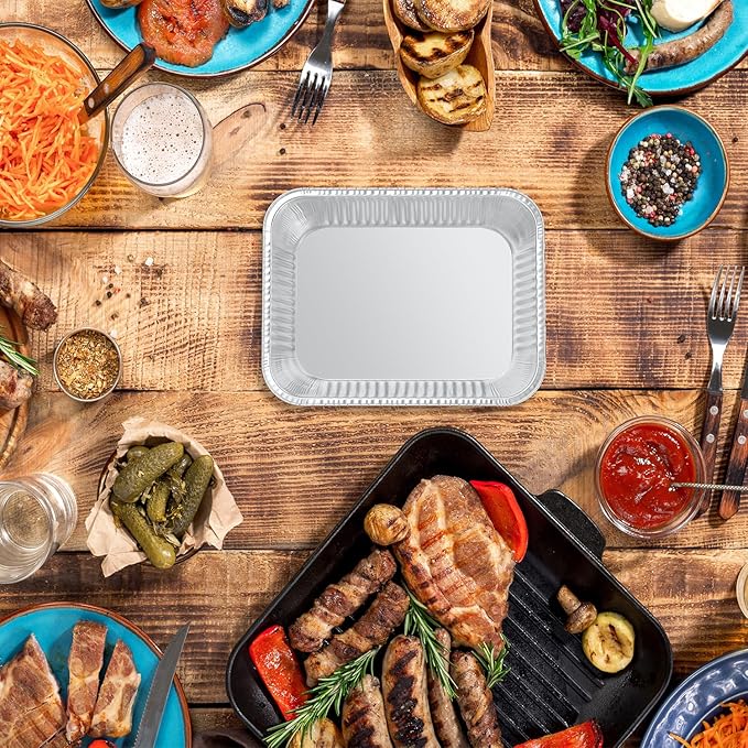 WANBAO 50 PACK 8.3"x6.2" Disposable Tin Foil Pans with Lids 2.25LB Aluminum Pans To Go Containers for Cooking, Baking, Catering Party Meal Prep, Take Out, Freeze